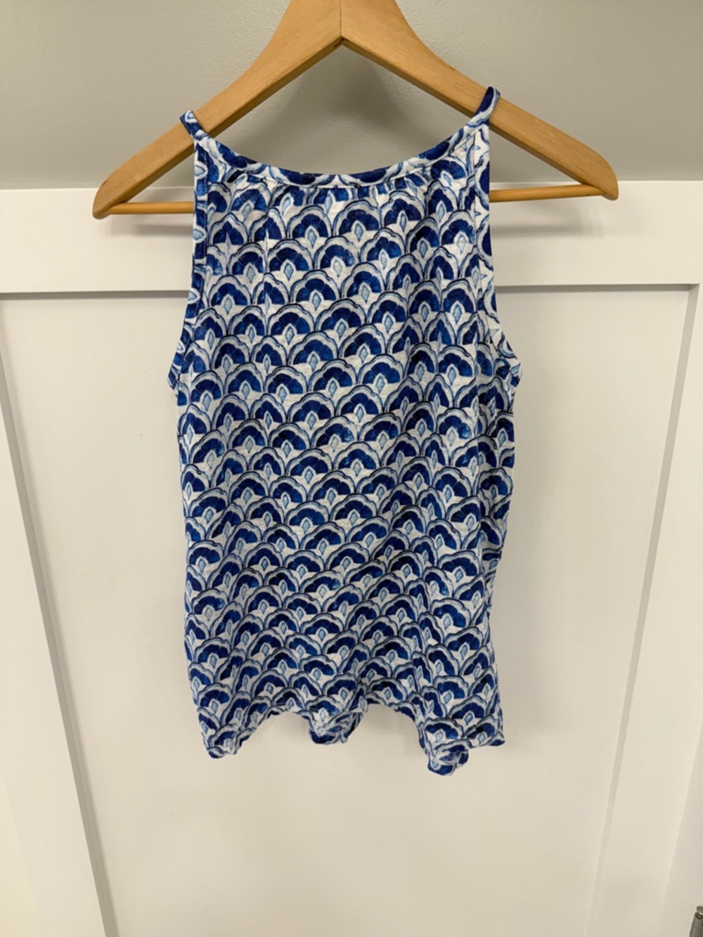 Sigrid Olsen Blue and White Printed Tank Top 100% Linen - Picture 3 of 3
